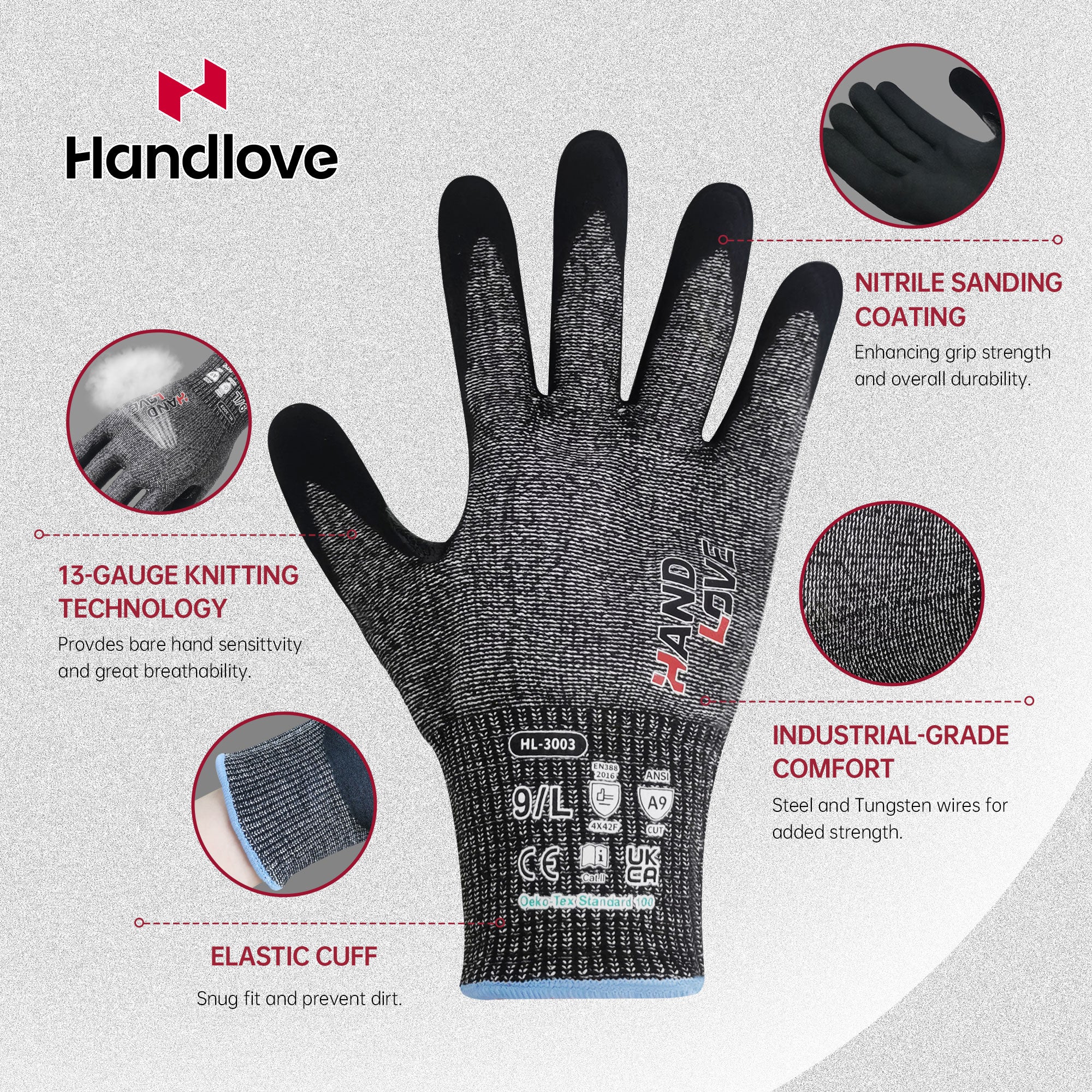 HANDLOVE ANSI A9 Level Cut Resistant Work Gloves