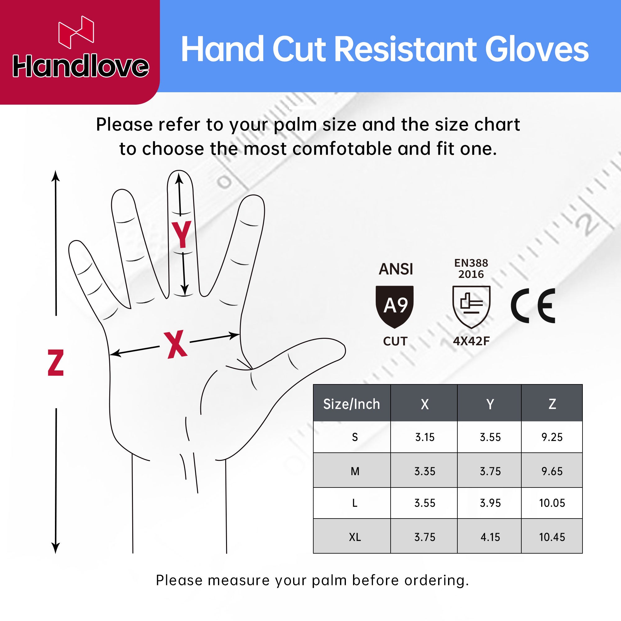 HANDLOVE ANSI A9 Level Cut Resistant Work Gloves