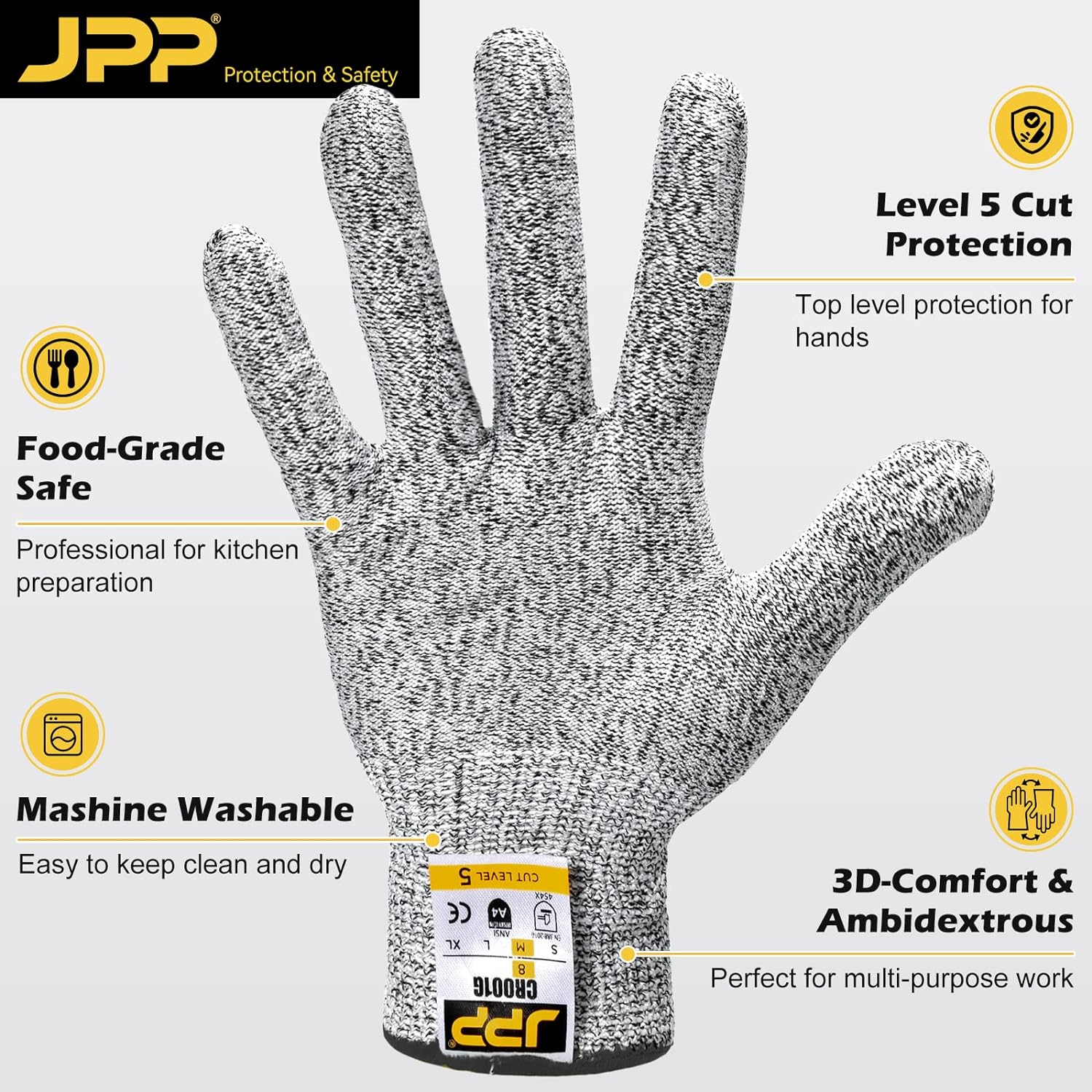 JPP Premium Cut Resistant Gloves, Cutting Proof CE Level 5 Protection
